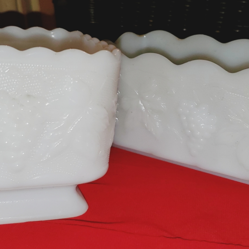 Vintage fire king milk glass grape planters